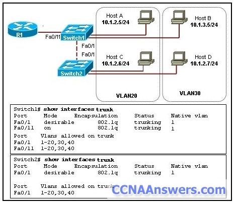 Hosts B and D are configured with IP addresses from different subnets thumb CCNA 3 Final Exam Answers 2012