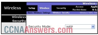 What is the effect of setting the security mode to WEP on the Linksys integrated router